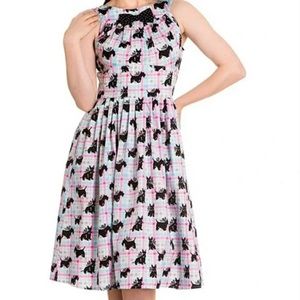 Retro Hellbunny mod Scottish terrier dress pastel blue and pink plaid